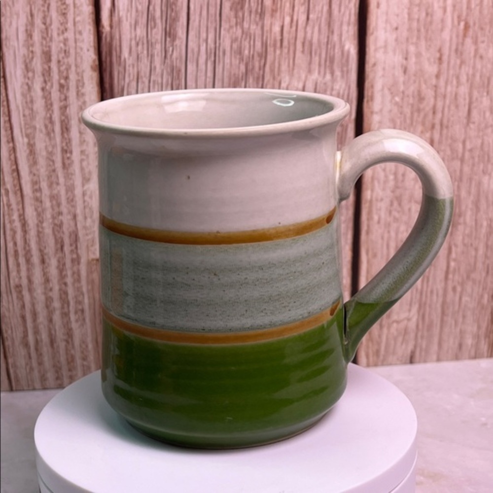 Studio Pottery Green and Cream Mug- Made in Japan